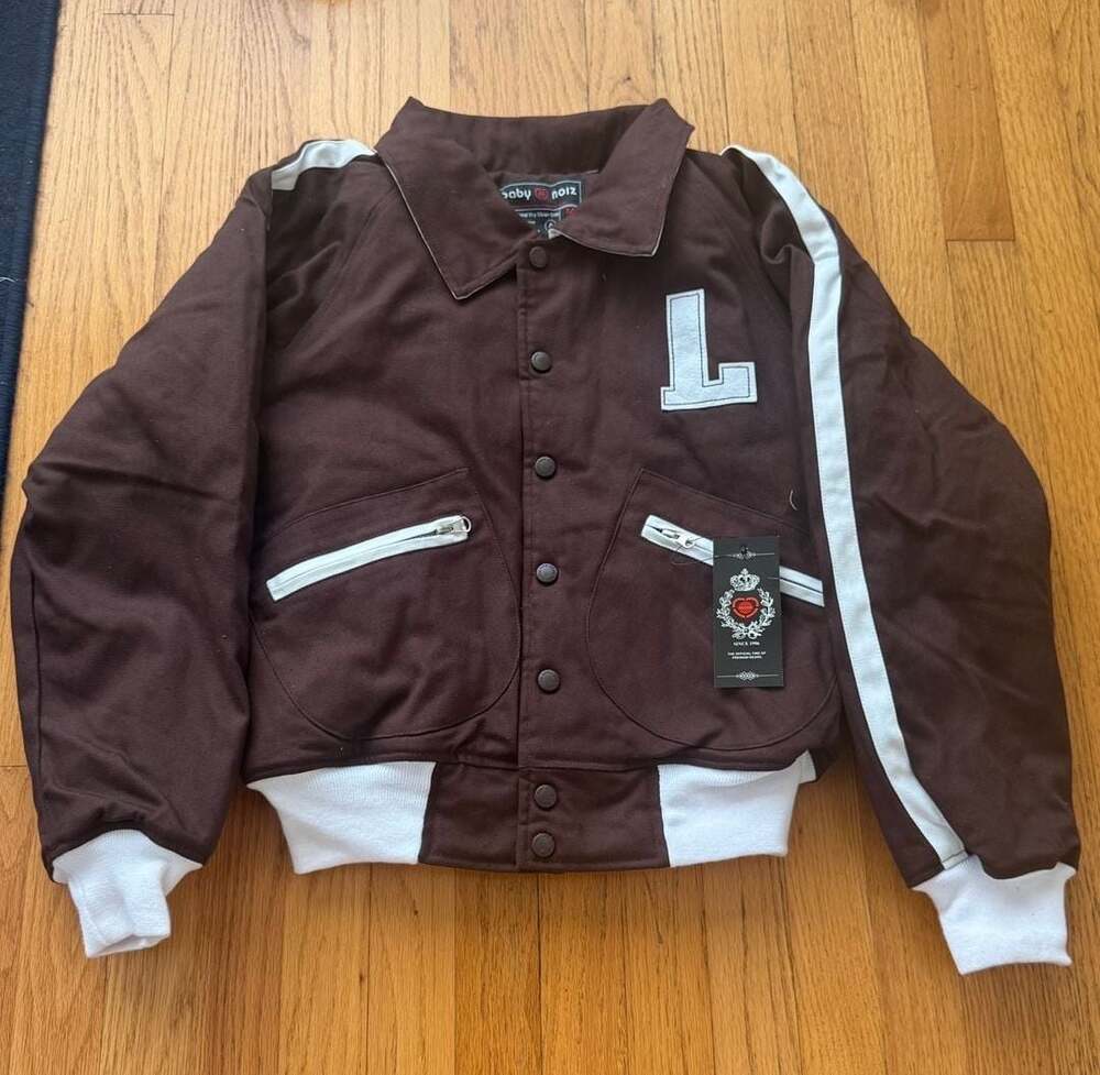 Baby Noiz Brown Moto Racing Jacket Womens M Y2K Number 1 Zip Pockets